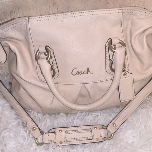 Coach Ashley  leather satchel in creme color with pink interior.  Gorgeous bag. - Picture 2 of 7